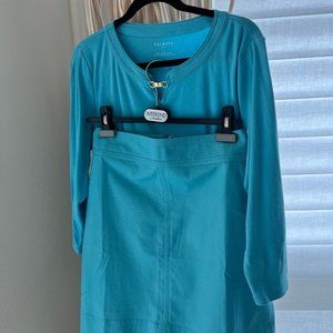 Talbots monochromatic three-quarter sleeve shirt and skirt set.